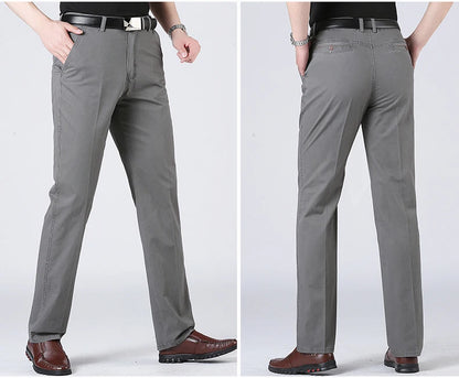 Men's Solid Cotton Straight-Leg Chino Pants – Business Casual Trousers with Belt, Ideal for Autumn &amp; Winter – Classic Formal Style for Adults &amp; Seniors