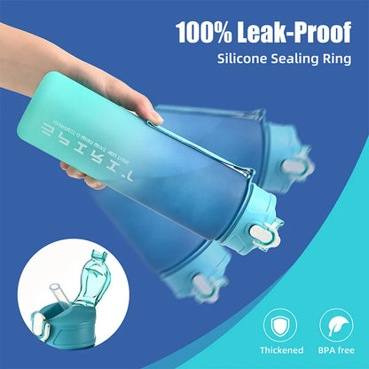 Time-Marked Sports Water Bottle with Straw and Leak-Proof Flip Lock – Portable Hydration Bottle for Outdoor Activities