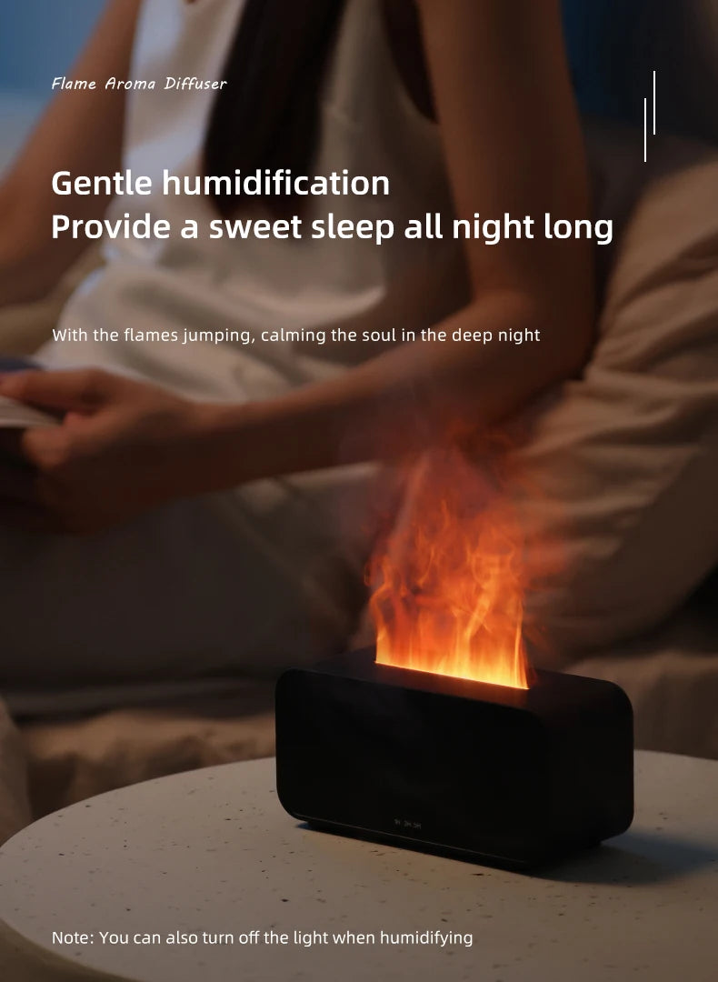 USB Flame Effect Humidifier with Aromatherapy – 7-Color LED Night Light, Low Noise, Essential Oil Diffuser for Multi-Scene Use &nbsp;