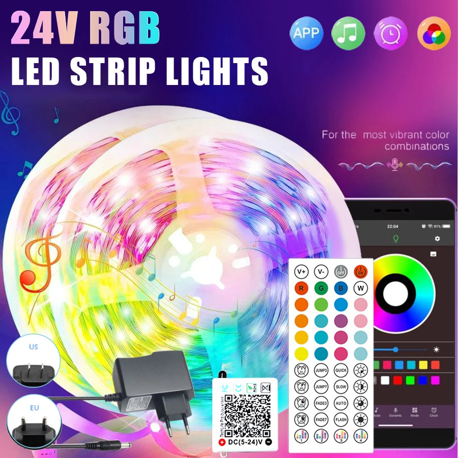RGB LED Strip Lights 10m/20m/30m – Music Sync Flexible Light Tape for Room, TV, Party, and Home Decor &nbsp;