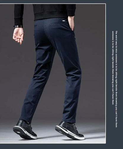 New Fashion Men's Slim Fit Straight Trousers – Comfortable, Breathable, Elastic Casual Long Pants for Everyday Wear