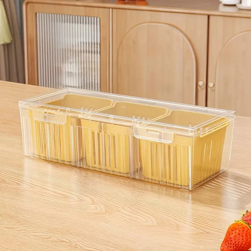 1 Set Transparent Square Food Storage Containers with Compartments – Ideal for Refrigerator Organization of Salad, Fruits, Vegetables &amp; Condiments