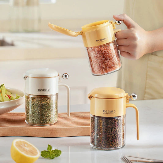 Moisture-Resistant Sealed Glass Spice Jar with Spoon – Kitchen Salt Container and Shaker