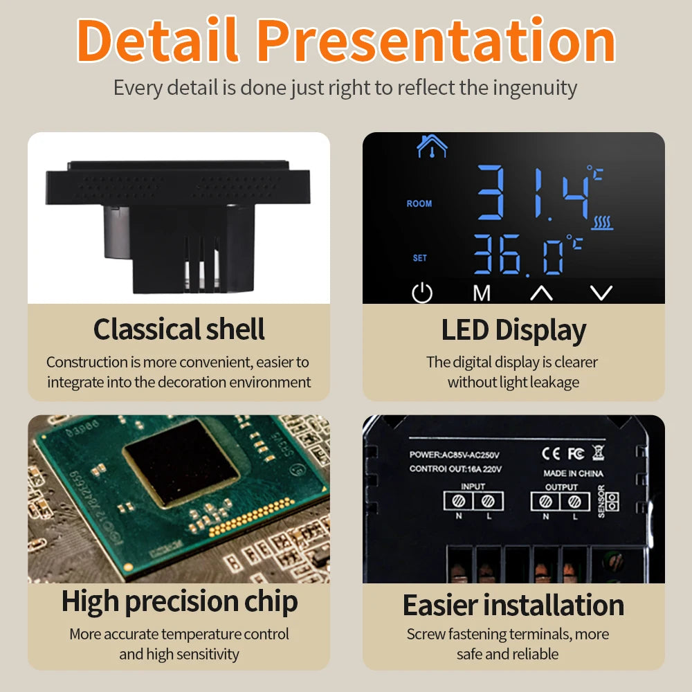 Smart LCD Touchscreen Thermostat 16A Temperature Controller for Electric Floor Heating Systems