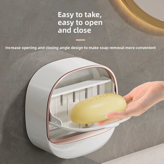Wall-Mounted Punch-Free High-End Soap Box with Drainage – Household Soap Rack and Storage