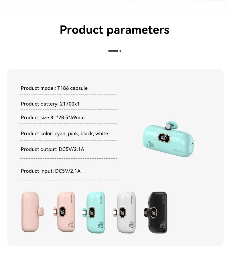 Mini 10000mAh Portable Power Bank with Built-in Cables – Compact External Battery Charger for iPhone & Type-C Devices