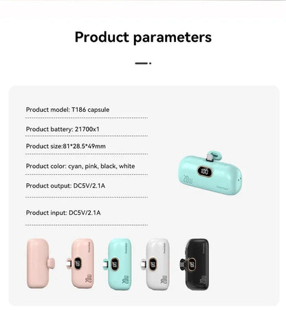 Mini 10000mAh Portable Power Bank with Built-in Cables – Compact External Battery Charger for iPhone & Type-C Devices