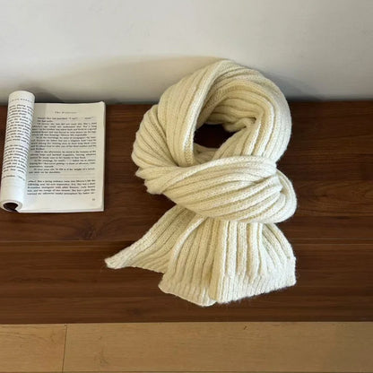 High-End Korean Style Thick Knit Scarf for Women – Warm Woolen Solid Color Winter & Autumn Wrap