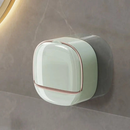 Punch-Free Wall-Mounted Soap Holder with Drainage Tray and Flip Cover – Bathroom Soap Storage Box