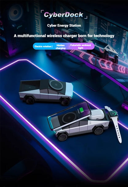 Cybertruck-Inspired 3-in-1 Qi2 Wireless Charging Station for iPhone, Apple Watch & AirPods