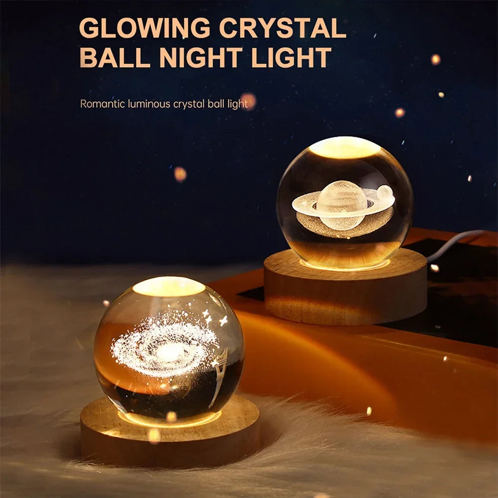 Christmas 3D Crystal Ball Galaxy Projector Lamp – USB Night Light with Planetary Projection, Romantic Gift for Couples, Festive Ambient Lighting