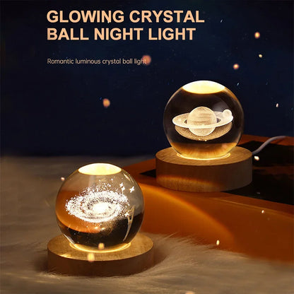 Christmas 3D Crystal Ball Galaxy Projector Lamp – USB Night Light with Planetary Projection, Romantic Gift for Couples, Festive Ambient Lighting
