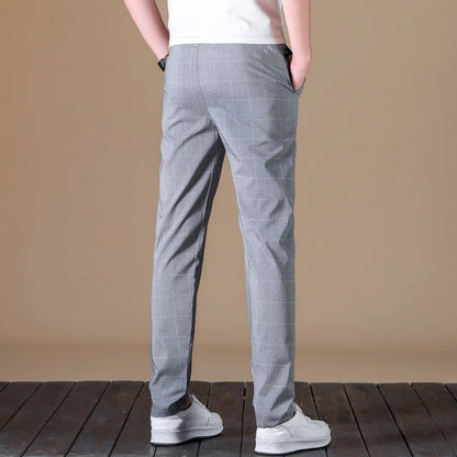 2025 Men's Formal Elastic Waist Straight-Leg Suit Pants – Business Casual Long Trousers in Solid Black and Grey