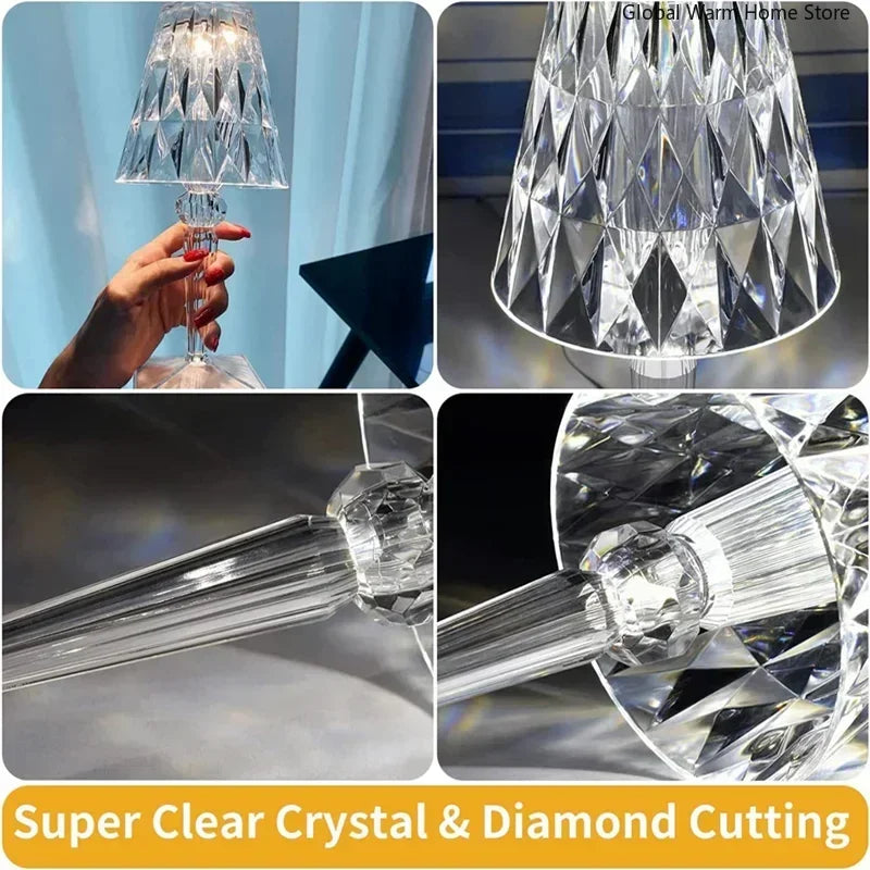 USB-Powered Diamond Crystal LED Table Lamp – Acrylic Decorative Night Light for Bedroom, Living Room, or Restaurant Ambiance