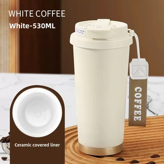 530ml Travel Coffee Mug – Reusable with Seal Lid, Stainless Steel & Ceramic Liner, Perfect for On-the-Go Coffee