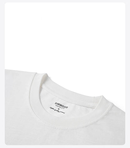 SIMWOOD 2025 Summer Oversized Heavyweight 300gsm Slub Cotton T-Shirt for Men with Letter Embroidery