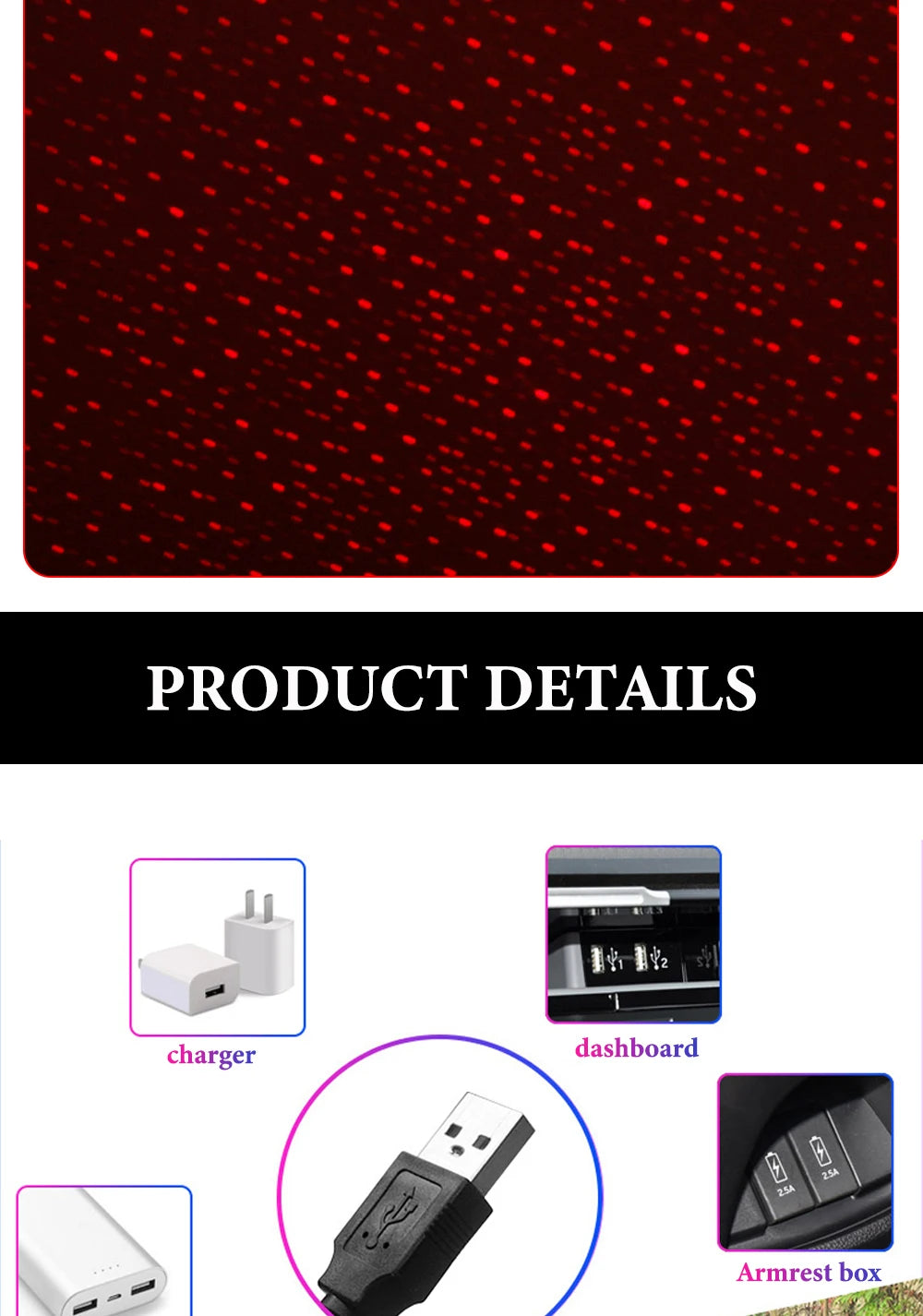 USB LED Starry Sky Projector Light – Car Interior Ambient Light, Spot Lamp, Decorative Atmosphere Lighting