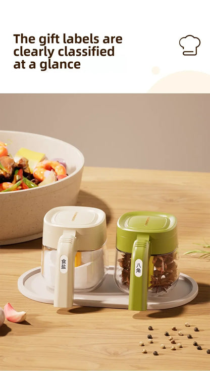 Transparent Glass Spice Jar with Spoon – Flip Cover Seasoning Container for Salt, MSG, Chicken Essence, and More