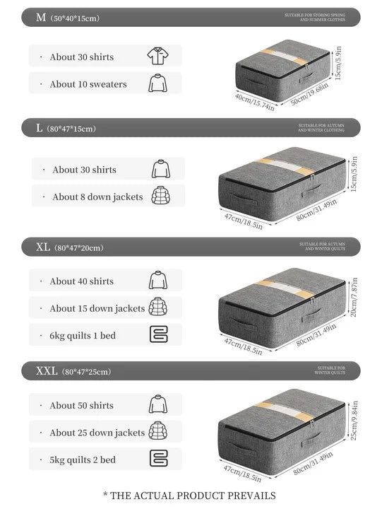 Foldable Underbed Storage Organizer Bag – Large Capacity Clothes, Quilt &amp; Blanket Holder for Closet or Wardrobe Use