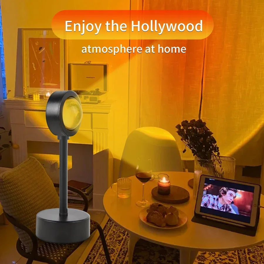 USB Sunset Projection Lamp – Ambient Mood Light for Bedroom, Living Room, Bar, and Photography Backdrops &nbsp;