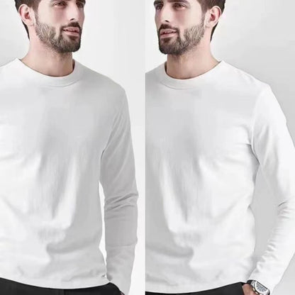 Men's Summer Long Sleeve T-shirt – Solid Color, Round Neck, Casual Style, Made from Mercerized Cotton