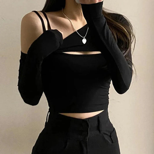 Y2K Aesthetic Gothic Graphic Long Sleeve Tees for Women – 2000s E-Girl Grunge Streetwear Top
