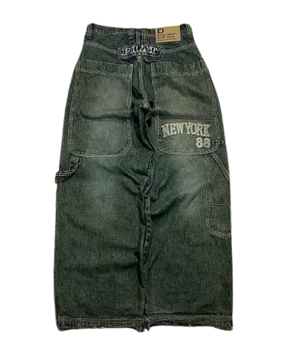 Streetwear PROTECT Embroidered Jeans for Men – Y2K Vintage Blue Baggy, High Waist, Wide Leg Harajuku Hip Hop Pants