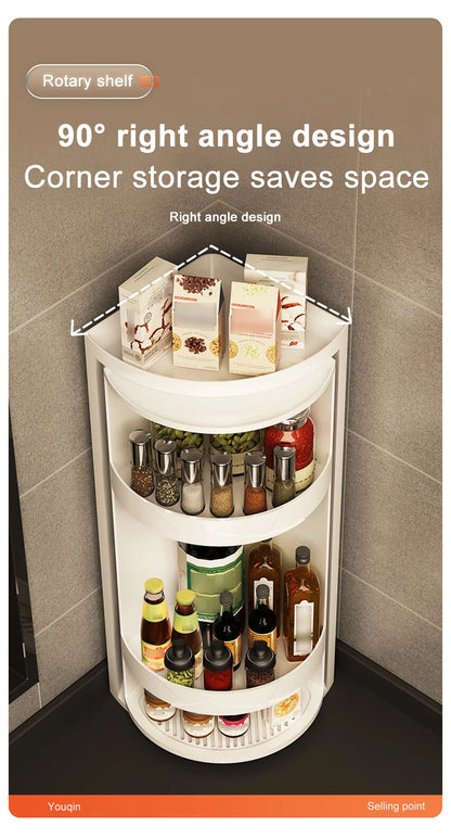 Adjustable Rotating Kitchen Shelf – Multi-Layer Spice Rack & Bottle Organizer for Corner Storage