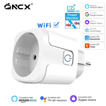 Tuya 16A/20A EU WiFi Smart Plug – Voice Control, Power Monitoring &amp; Timer Function – Works with Alexa &amp; Google Assistant