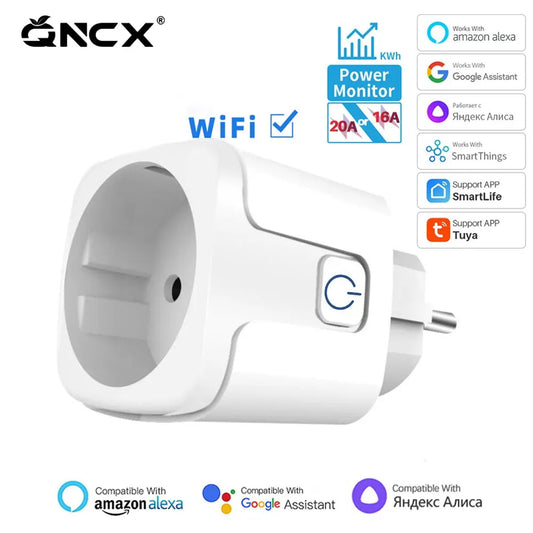 Tuya 16A/20A EU WiFi Smart Plug – Voice Control, Power Monitoring &amp; Timer Function – Works with Alexa &amp; Google Assistant