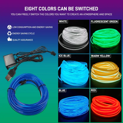 1M/3M/5M Flexible EL Neon Strip Light for Car Interior Decoration USB-Powered Ambient and Party LED Lighting for DIY Auto Styling &nbsp;