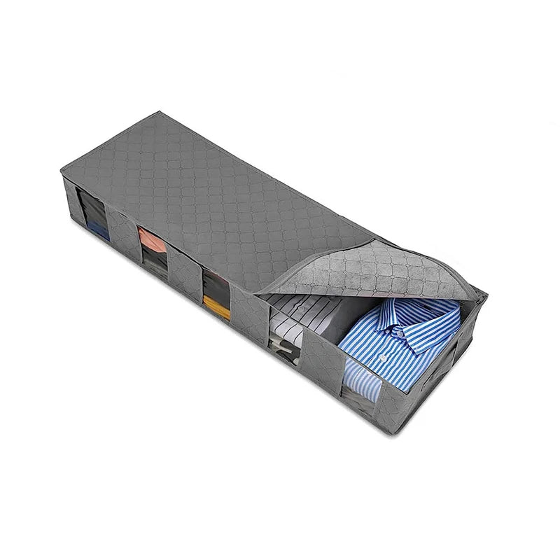 Foldable Underbed Storage Organizer with Large Adjustable Compartments for Clothes, Shoes, Blankets, and Toys