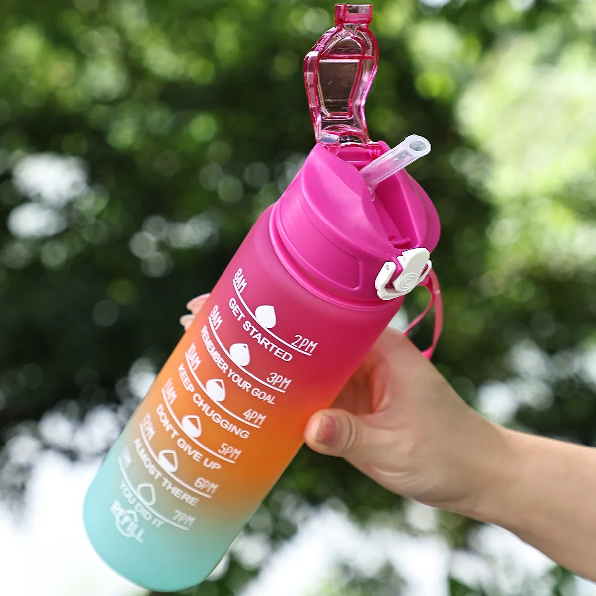 Time-Marked Sports Water Bottle with Straw and Leak-Proof Flip Lock – Portable Hydration Bottle for Outdoor Activities