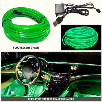 1M/3M/5M Flexible EL Neon Strip Light for Car Interior Decoration USB-Powered Ambient and Party LED Lighting for DIY Auto Styling &nbsp;