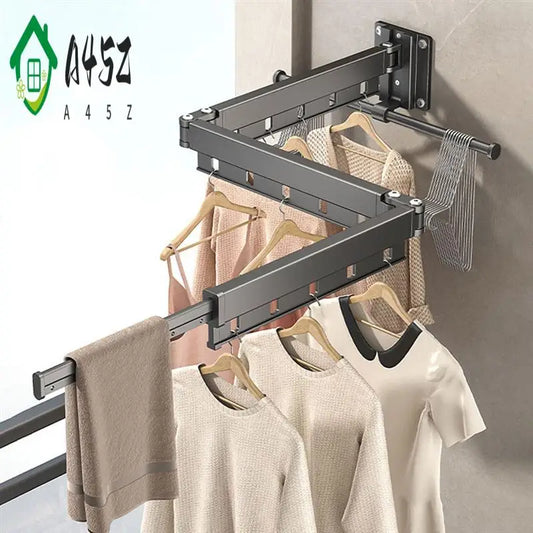 A45Z Foldable Wall-Mounted Laundry Rack – Telescopic Space-Saving Clothes Drying Solution
