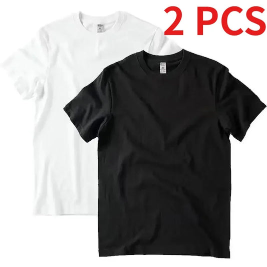 2-Pack Basic Solid Color T-Shirts for Men and Women, 100% Cotton, White and Black, Loose Fit, Short Sleeve, O-Neck, Perfect Couple Tops