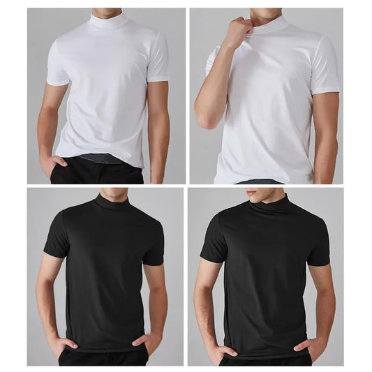 Men’s Slim Fit Half-High Collar Quick-Dry T-Shirt – Short Sleeve Lightweight Summer Sports Tee