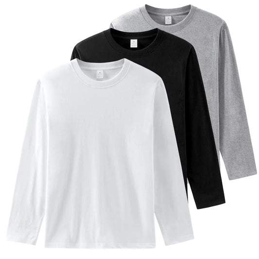 Men's 100% Cotton Long Sleeve T-Shirt – Solid Color, Round Neck Casual Top (MRMT 2025)