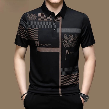 Men’s Short Sleeve Polo Shirt – Casual Micro-Elastic Breathable Button-Up Top for Daily Wear and Fashion