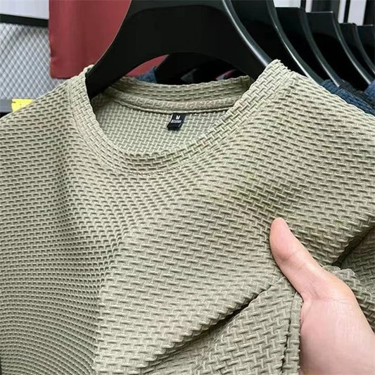 Men's Summer Ice Silk Mesh T-shirt – Lightweight Short Sleeve Breathable Tee, 2025 Solid Color Casual Top