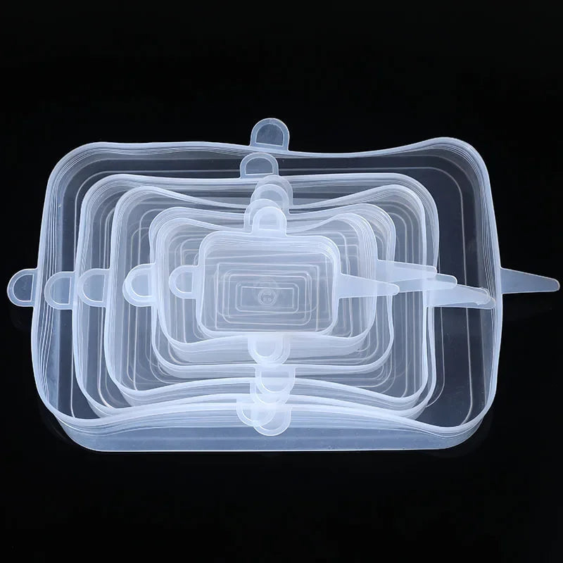 6PCS Square Silicone Stretch Lids – Reusable Elastic Food Covers for Fresh Sealing and Kitchen Use