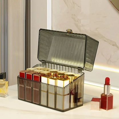 Dustproof Makeup Organizer Box – Lipstick, Brush, Skincare & Palette Storage for Desktop Use