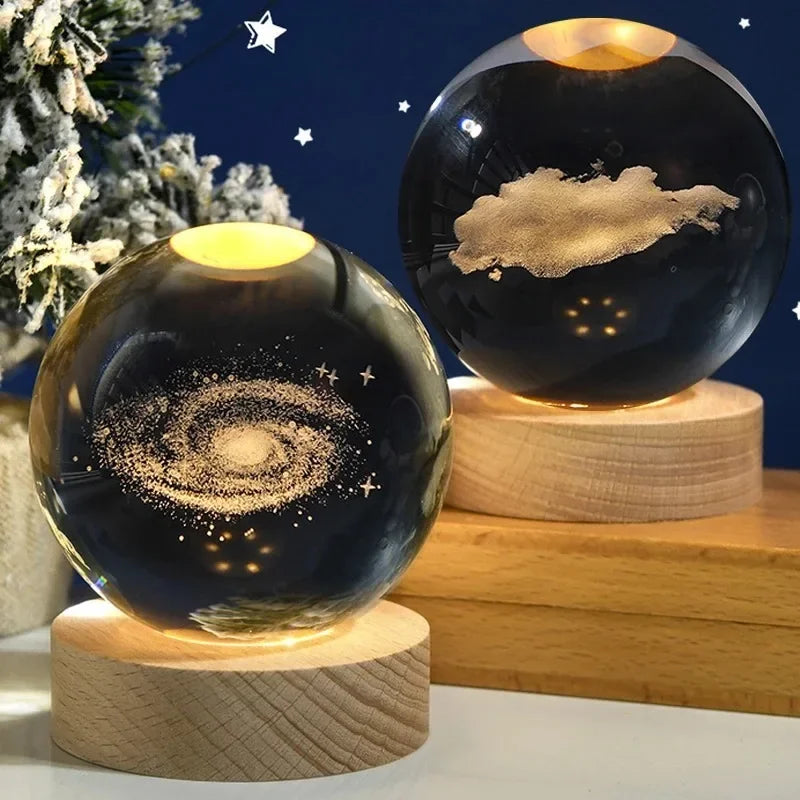 3D Laser Engraved Solar System Crystal Ball Night Light – Planet Globe Lamp for Home Décor, Astronomy Gift, Birthday Present