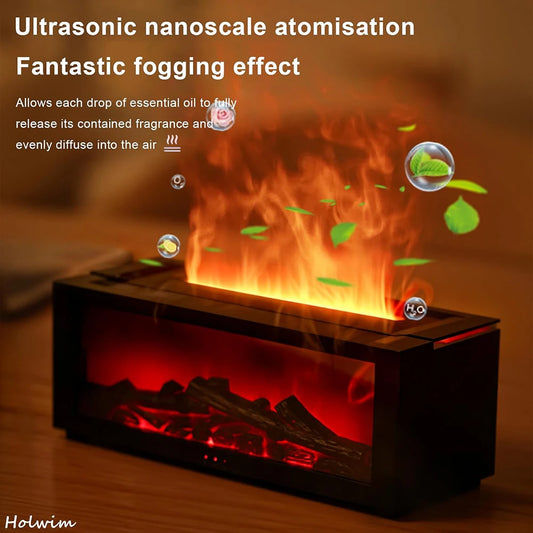 3D Flame Essential Oil Diffuser with Colorful Fireplace Aromatherapy Humidifier and Remote Control