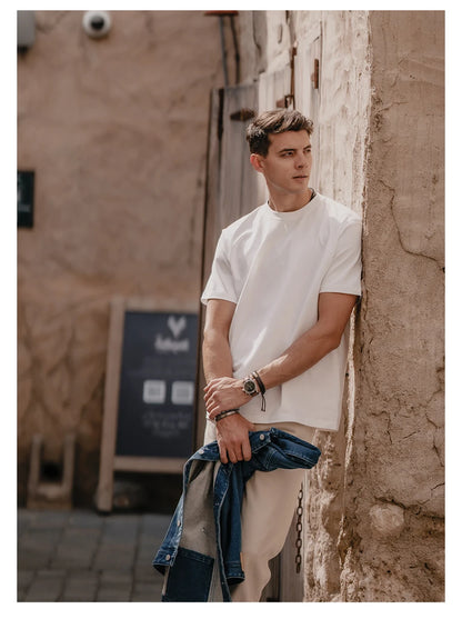 SIMWOOD 2025 Men’s Oversized 100% Cotton T-Shirt – Breathable &amp; Comfortable Spring/Summer Top, 310gsm