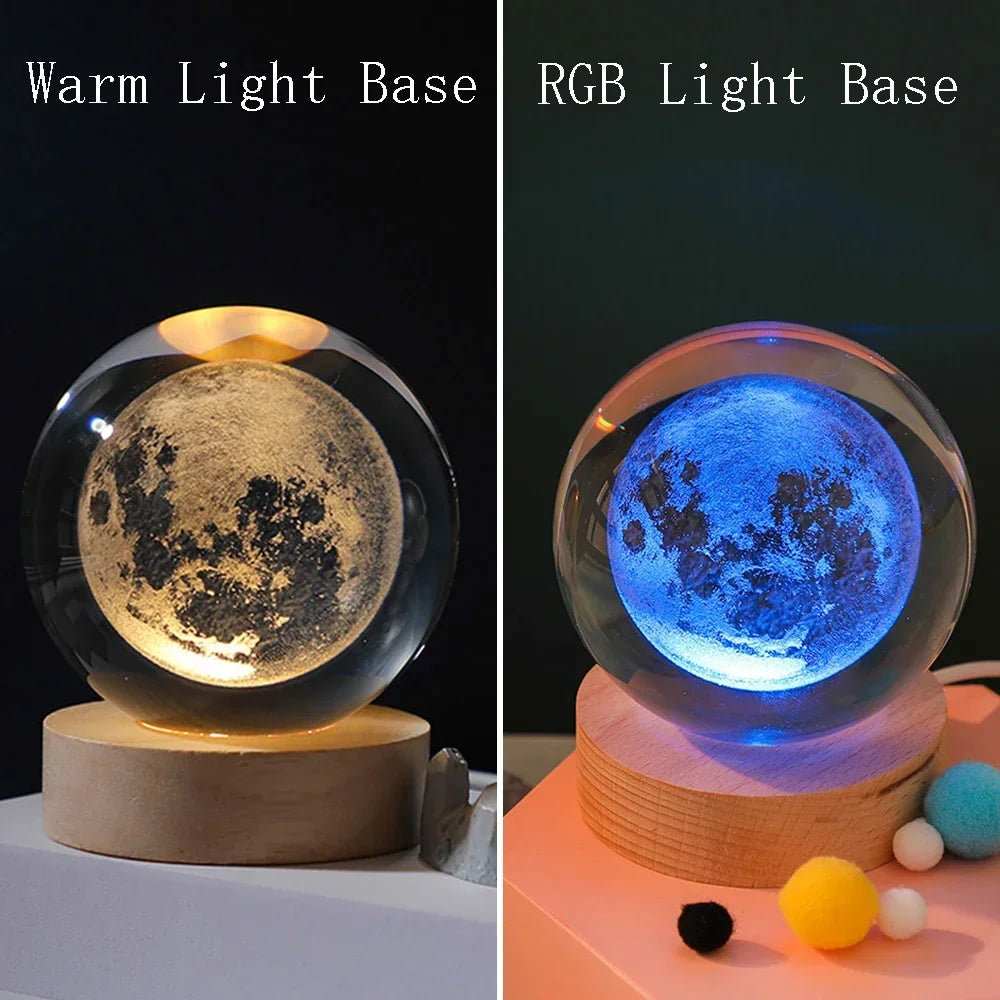 3D Laser Engraved Solar System Crystal Ball Night Light – Planet Globe Lamp for Home Décor, Astronomy Gift, Birthday Present