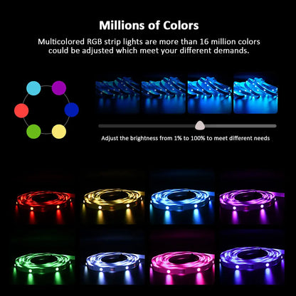 5V RGB LED Strip Lights, 1M-30M, 16 Million Colors, Music Sync, Color Changing LED Lighting for Parties and Home Decor