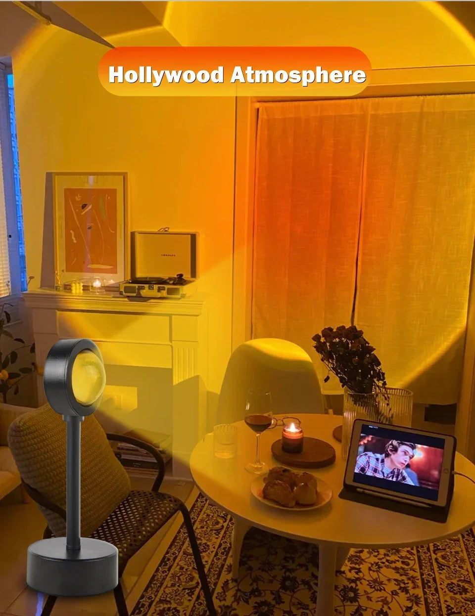 USB Sunset Projection Lamp – Ambient Mood Light for Bedroom, Living Room, Bar, and Photography Backdrops &nbsp;