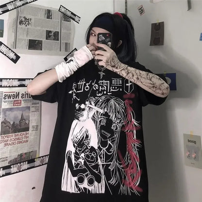 Women's Gothic Harajuku Loose T-Shirt – Aesthetic Dark Grunge Y2K Streetwear Top