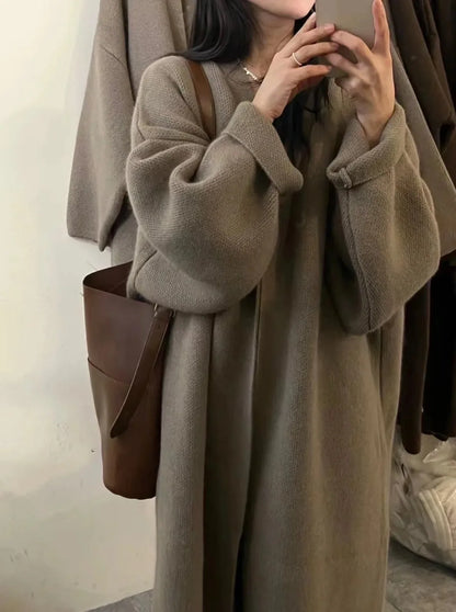2024 Women's V-Neck Knit Cardigan – Long Sleeve Open Front Sweater, Loose Fit Solid Color Winter Outerwear